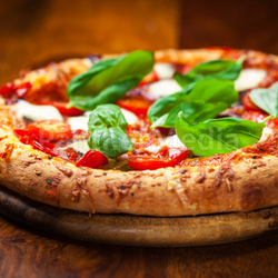 Pizza with salami and mozzarella