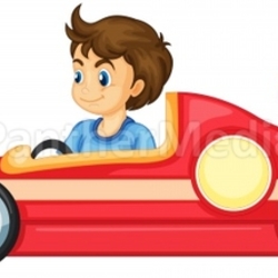 a boy driving a car