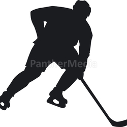 a hockey player is racing across the ice.